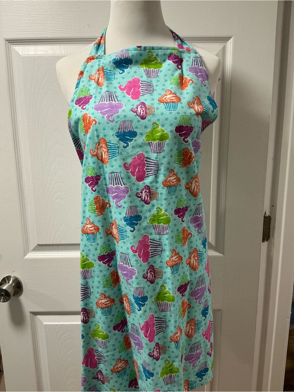 2019 - Cupcake Print Kitchen Apron - Aqua with Multi-Color Cupcakes